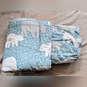 Company Store Polar Bears Turquoise Flannel Twin Full Bed Fitted Flat Sheets